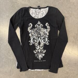 Vintage Y2k Girls With Guns Lace Mcbling Cross Sequin Longsleeve Grunge Tee M